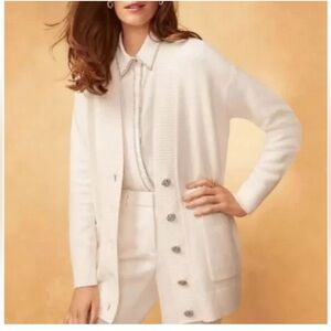 NWT Ann Taylor Jeweled Button Boyfriend Cardigan Winter White oversized SP